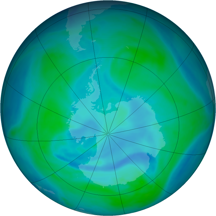 Antarctic ozone map for 08 January 2007